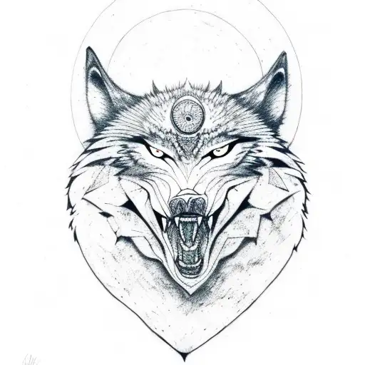 Tribal Wolf Head Howling At The Moon