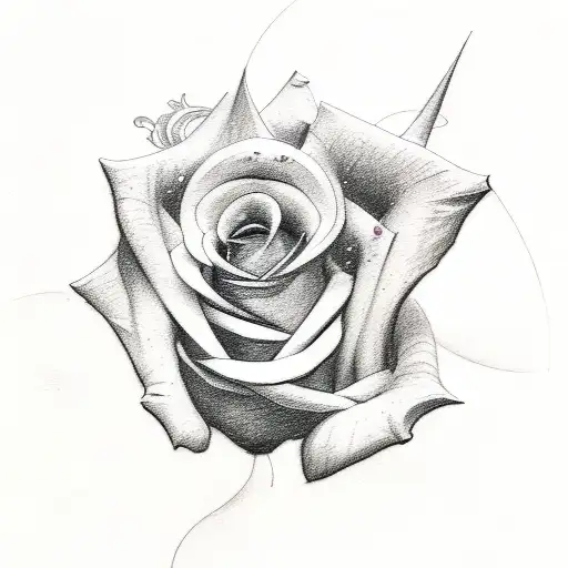 A Sketch-style Tattoo Featuring A Camshaft Surrounded By A Border Of Rose Petals
