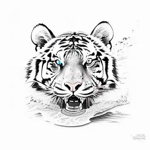 A Tiger Surfing On A Wave At The Beach