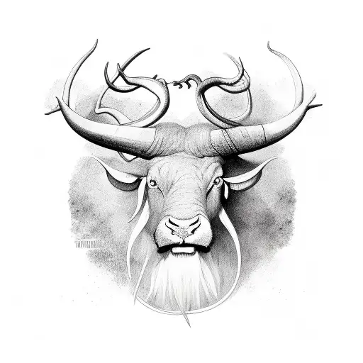 Ox From Horns Tree Brench Aroud Arm