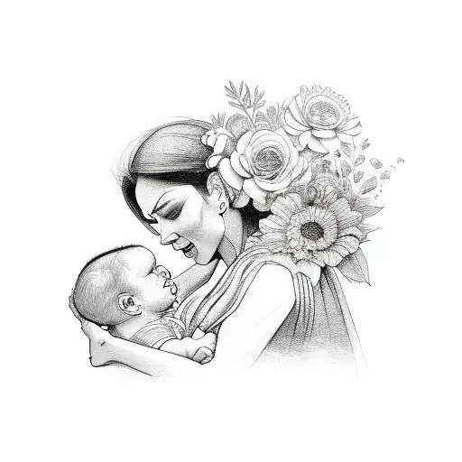 Mom Carrying Baby With Flower Detail