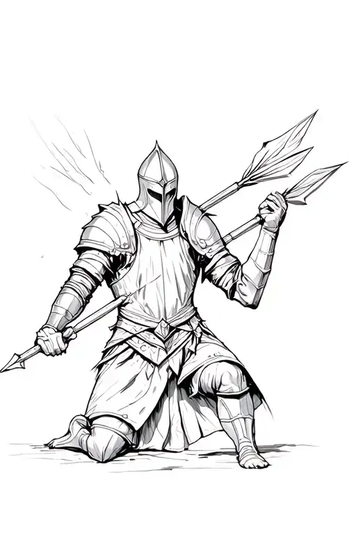 Wounded Knight Pierced By Arrows Kneeling Pedistal Resoulutly Holding Is Position