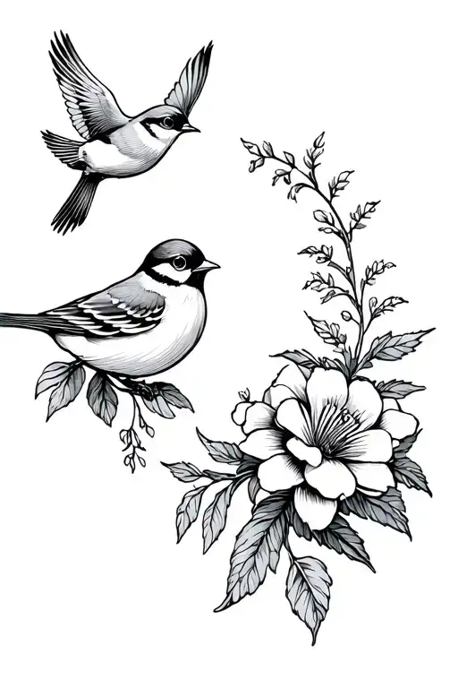 Two Feet Lark Flowers And One Bird Flying Away