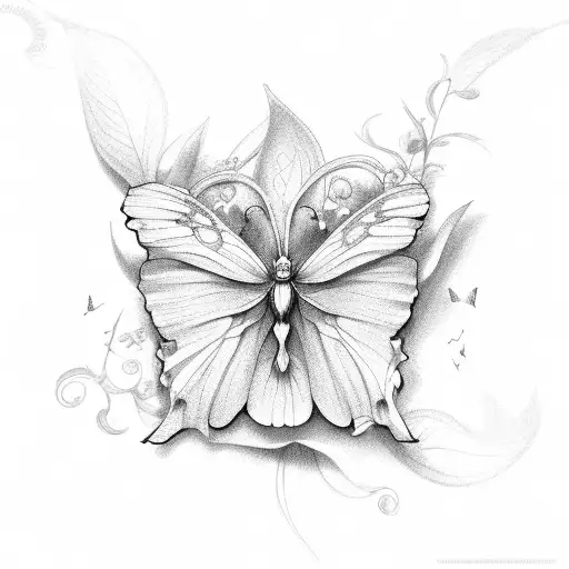 Flower On Vine With Butterflys