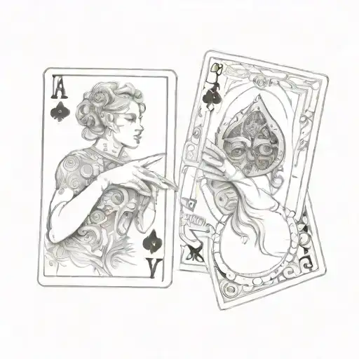 Deadsmans Hand Playing Cards With Sexy Female On Cards Silhouette
