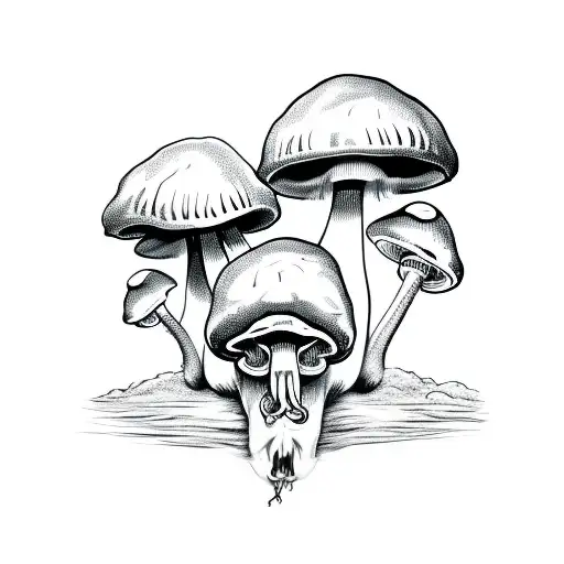 Inkcap Mushrooms Growing Out Of A Raven's Skull