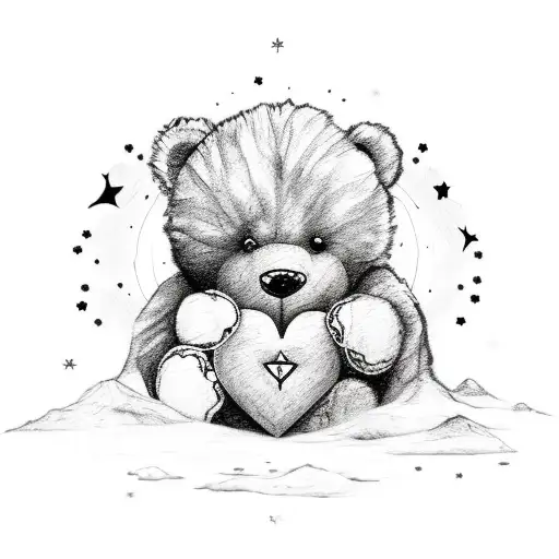 Black And White Teddy Bear Wjth Heart Nose And Stars And Moon
