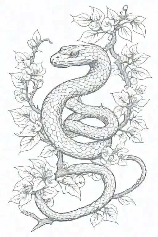 A Snake Circling A Cherry Tree Branch