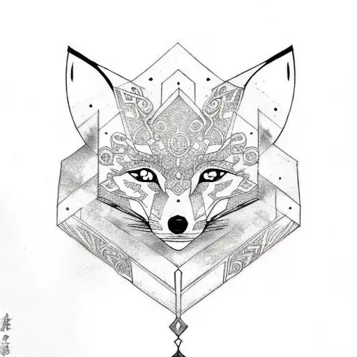 A Manga-inspired Tattoo Of A Warrior Fox With Intricate Patterns And Symbols
