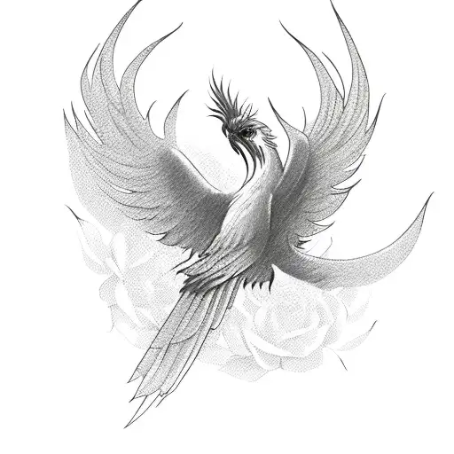 Phoenix With Blades And Roses