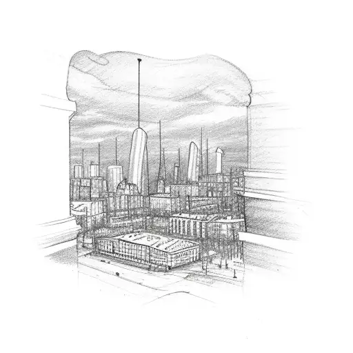 A Sketch Of A Gothenburg Cityscape With A Football Field In The Foreground