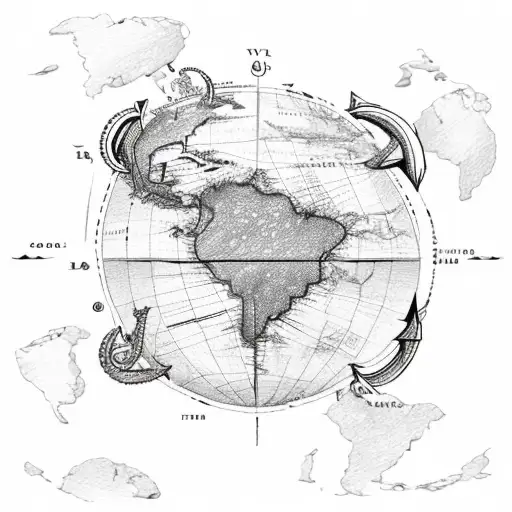 A Map Of The World With Various Nautical Elements Like Anchors And Ships