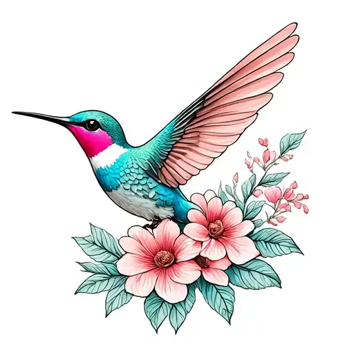 Train With Humming Bird With Flowers