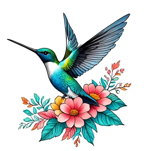 Train With Humming Bird With Flowers