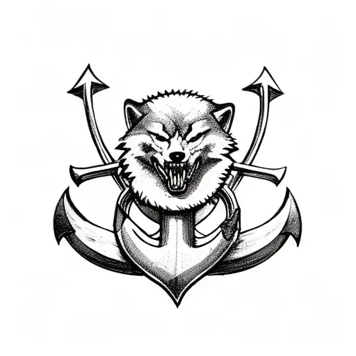 Anchor With Cross And Mean Wolf