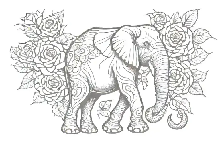 Elephant With Roses