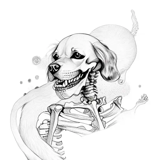 Skeleton With Golden Retiever Dog