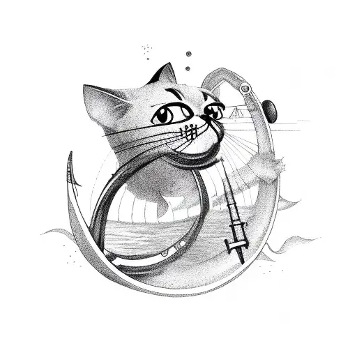 A Fierce Pirate Cat Sailing On A Music Note Sea