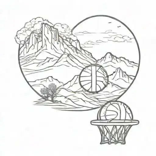 Basketball And Snowy Mountain Range