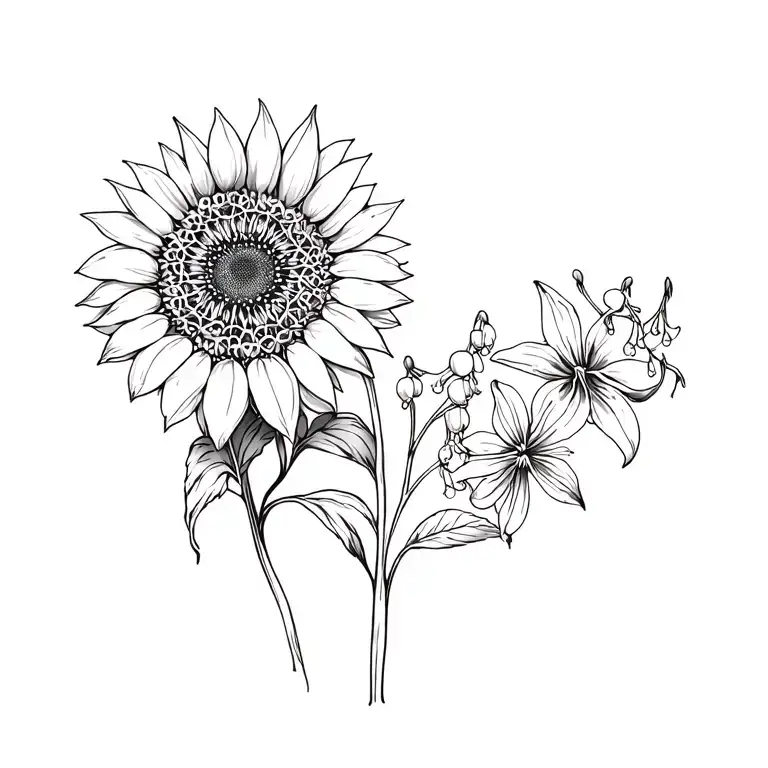 Sunflower With Dandelion And Lilly Of The Valley