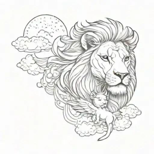 Lion With Little Angel And Clouds
