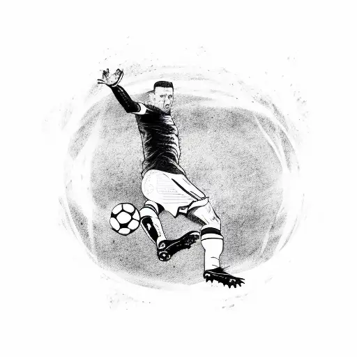 A Fierce Blackwork Tattoo Of A Soccer Player In Action
