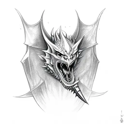 A Dagger With The Word Violence On It With A Dragons Face Next To It