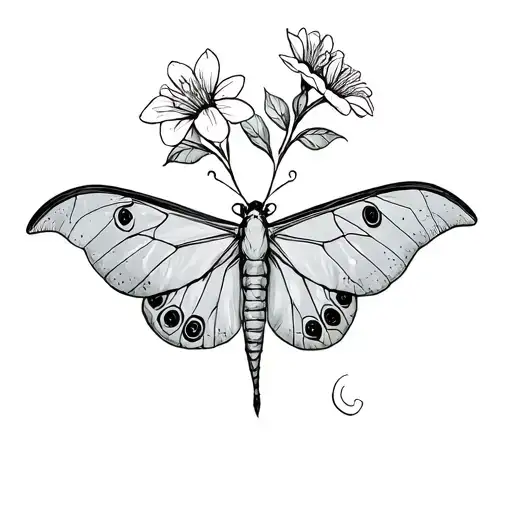 Luna Moth With Flowers