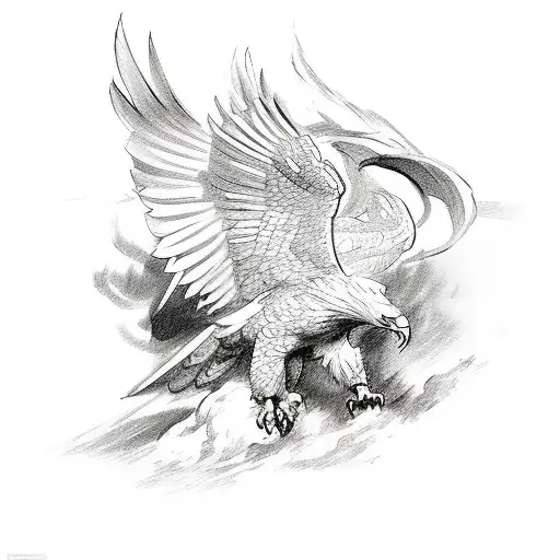 Sketch A Scene Of An Eagle Battling A Greek Mythological Monster In A Fierce Battle