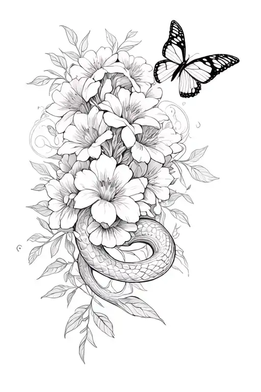 Flowers And Butterflies And Snake Heads