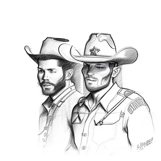 A Sketch Of A Cowboy And A Marine Saluting Each Other