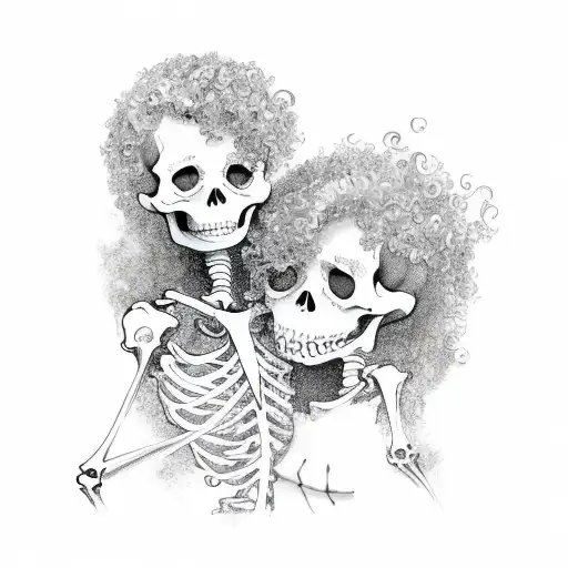 Skeleton Hugging Girl With Curls