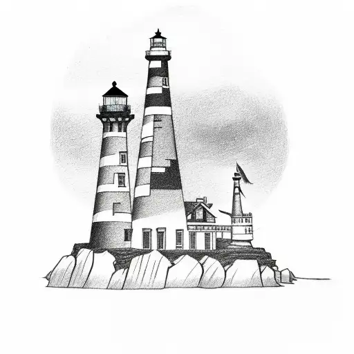 A Captivating Sketch Style Tattoo Of A Lighthouse Standing Tall On The East Coast