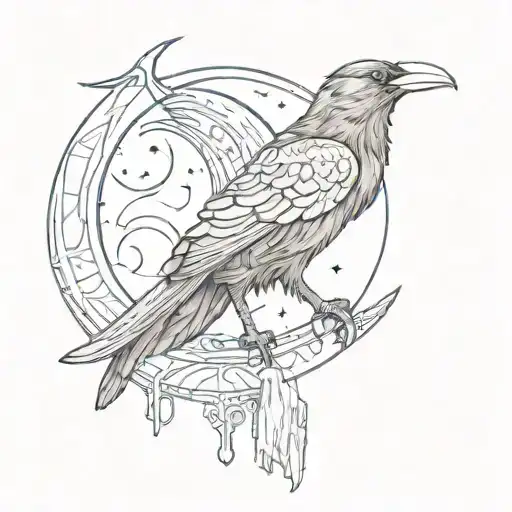 Raven Sitting On A Crescent Moon Phase