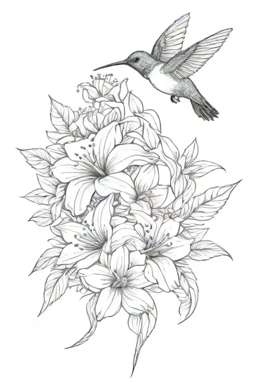 Flower Bouquet With Hummingbird Hovering