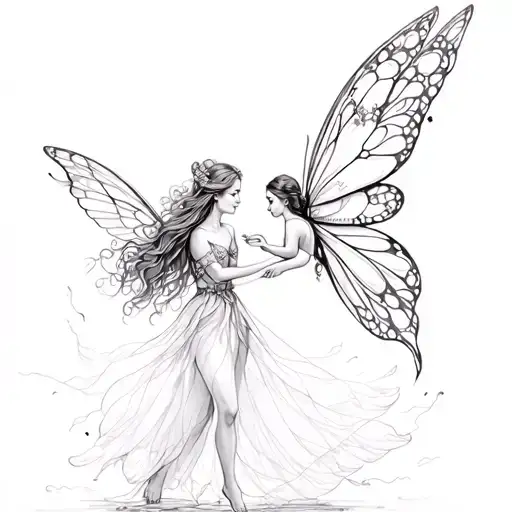 Mother Fairy Helping Daughter Fairy To Fly Away