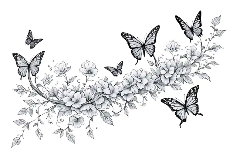 Floral Vine With Butterflies Surrounding