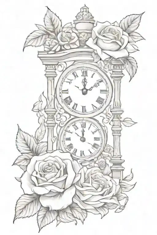 Roses Clock And Hourglass