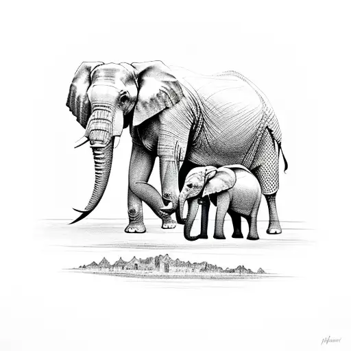 Elephant Depicting Mother Daugher Relationship