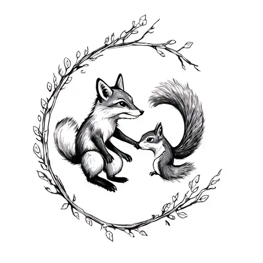 Fox And Squirrel Chasing Eachother In A Circle