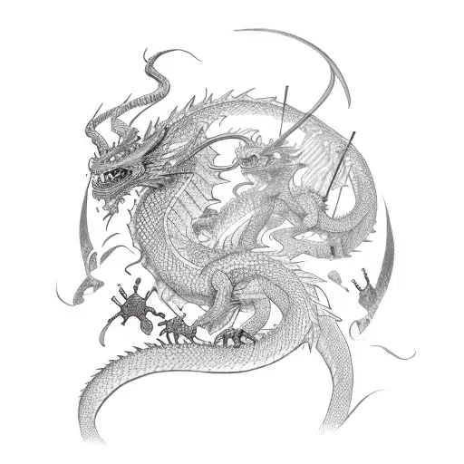 Dragon With Katana In The Mouth