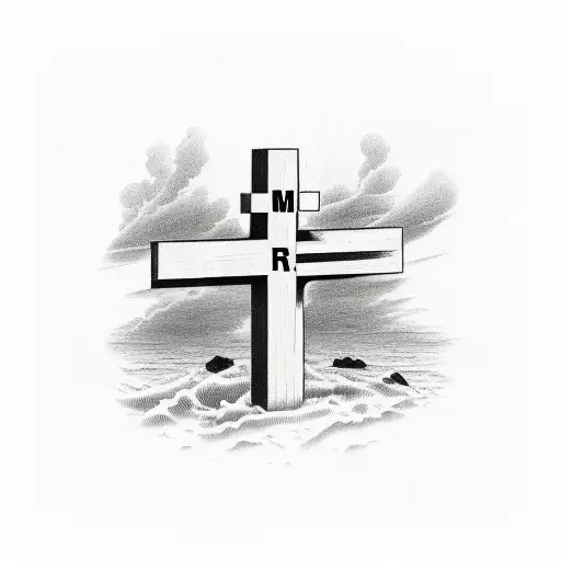 Wooden Cross With The Word Remain In Red Letters Running Vertically On The Left Side Of The Cross