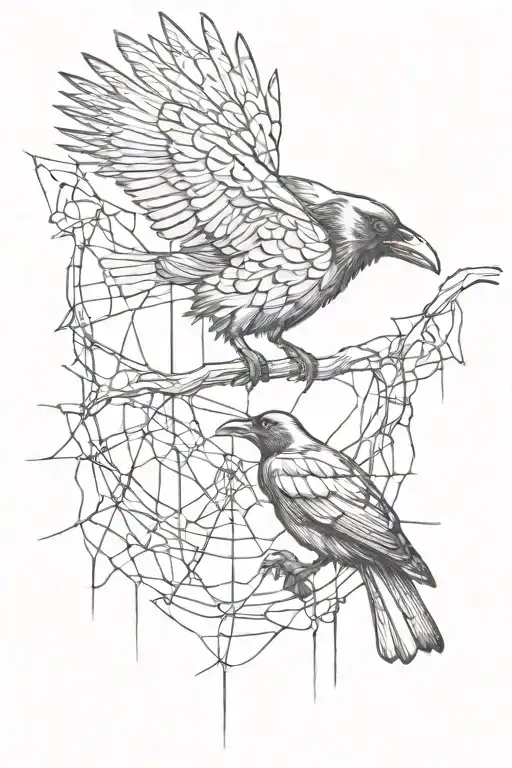 Raven And Spider Weaving A Web