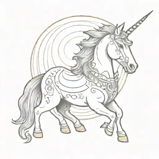 Unicorn On The Moon With Different Colors And Lines