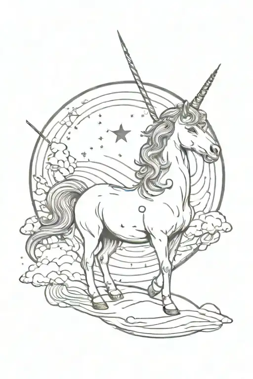 Unicorn On The Moon With Different Colors And Lines In Space