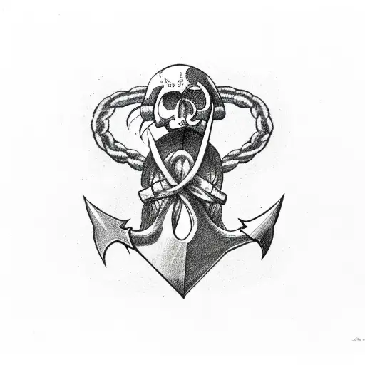 Anchor With Raven Skull