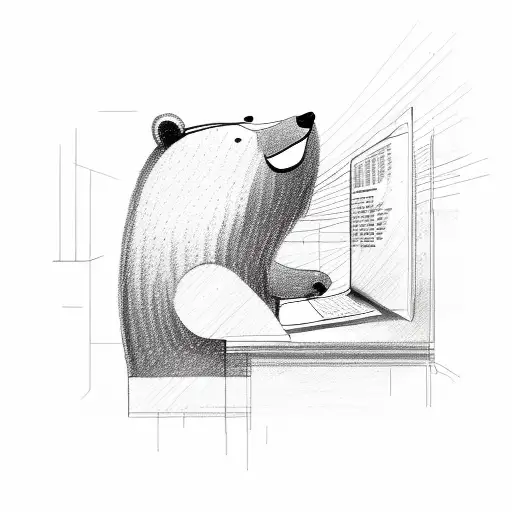 A Sketch Of A Bear Typing On A Keyboard With Lines Of Code Surrounding It