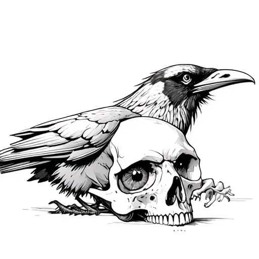 Skull With Raven On Top Eating Eyeball