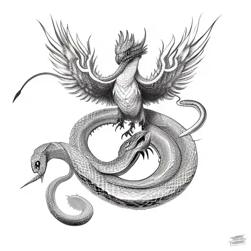 Phenix Fighting Against A Snake Around His Body