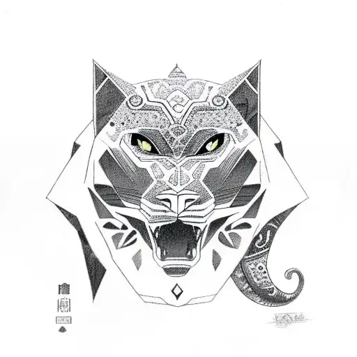 Oriental Style Panther Mixed With Aztec Styles